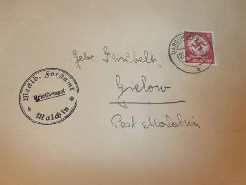 Mecklenburgisches Forstamt Malchin , 1943 , Stempel , Dargun , Gielow , Forst , Holz , Mecklenburg  !!