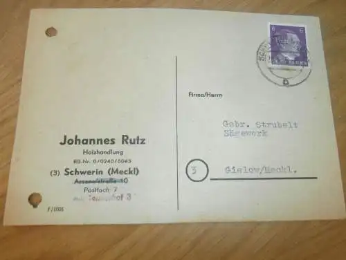 19.04.1945 - Johannes Rutz in Schwerin i. Mecklenburg , Heereszeugamt Güstrow , Holzhandlung !!