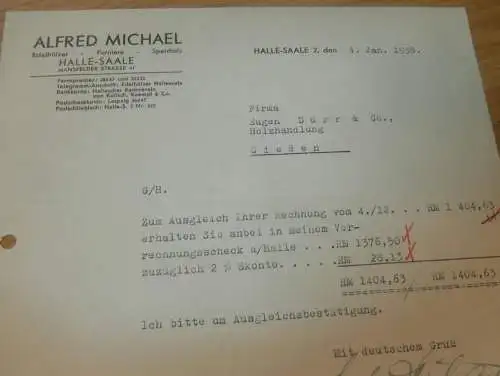 Alfred Michael in Halle a.d. Saale , 1938 , Holzhandel , Holzbau , Holz , altes Dokument !!!