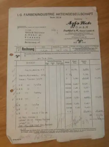 IG Farbenindustrie AGFA in Berlin / Frankfurt , 1938 , altes Dokument !!!