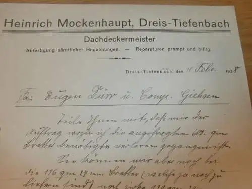 Dachdecker Heinrich Mockenhaupt in Dreis-Tiefenbach b. Netphen , 1938 , altes Dokument !!!