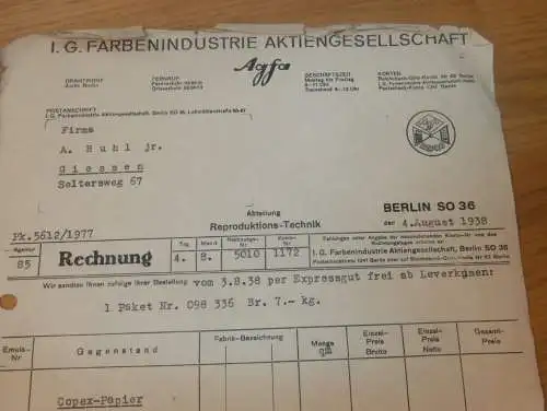IG Farbenindustrie AGFA in Berlin , 1938 , altes Dokument !!!