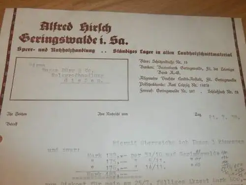 Alfred Hirsch in Geringswalde i.Sa. , 1938 , Holzhandel , Sägewerk , Holz , altes Dokument !!!