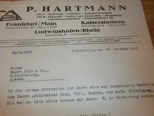 Kapag Bau - P. Hartmann in Frankfurt a. Main , 1938 , Reklame , altes Dokument !!
