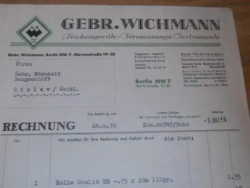Zeichengeräte und Vermessung - Gebrüder Wichmann in Berlin , 1939 , Reklame , altes Dokument !!