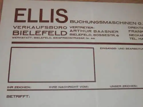 Buchungsmaschinen ELLIS in Bielefeld , 1935 , Reklame , altes Dokument !!