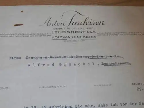 Anton Findeisen in Leubsdorf i.Sa. , 1938 , Holzhandel , Holzbau , Holz , Langenhessen , altes Dokument !!!
