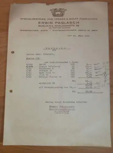 Spezialvertrieb - Erwin Paglasch in Berlin , 1941 , Reklame , altes Dokument !!
