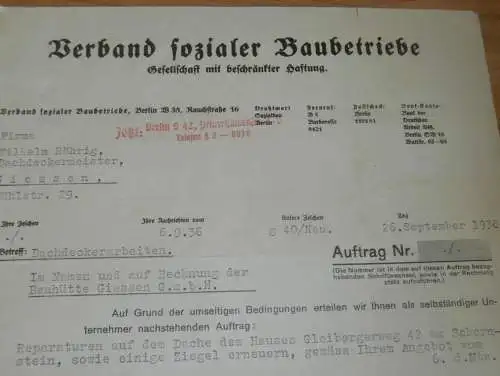 Verband sozialer Baubetriebe i. Berlin , 1936 , Reklame , altes Dokument !!