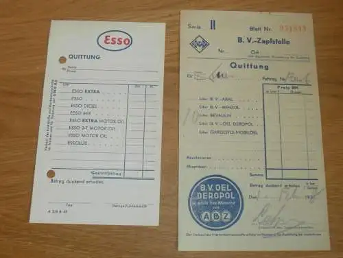 2x alte Tankquittung - ARAL und ESSO , 1938 , Tankstelle , Reklame , altes Dokument !!