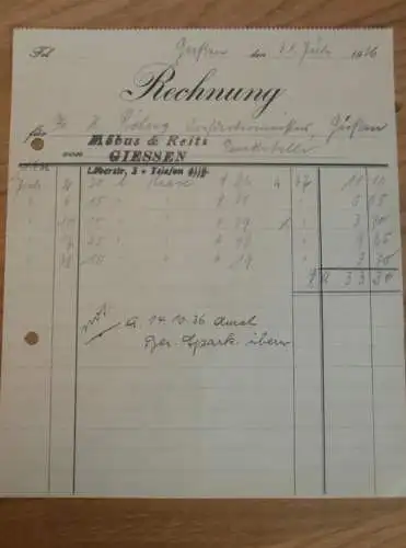 Möbus & Reitz in Gießen , 1936 , Reklame , Giessen , altes Dokument !