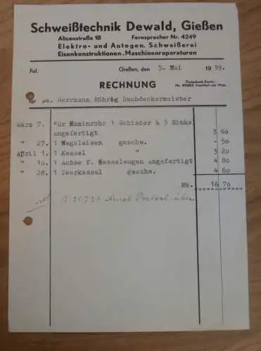 Schweißtechnik Dewald in Gießen , 1939 , Reklame , Giessen , altes Dokument !
