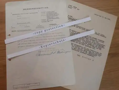 Messerschmitt AG in Augsburg - 21.5.1941 -Brief mit Anwortschreiben , Erfindung , Franz Höbel in Reutte i. Tirol !!