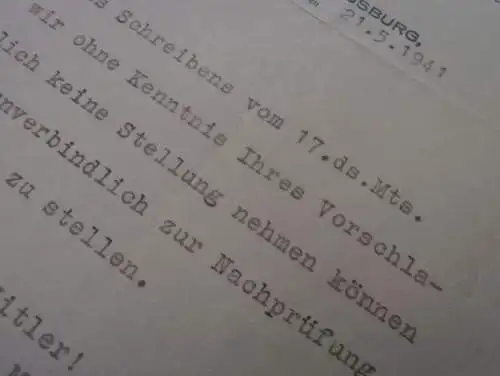 Messerschmitt AG in Augsburg - 21.5.1941 -Brief mit Anwortschreiben , Erfindung , Franz Höbel in Reutte i. Tirol !!