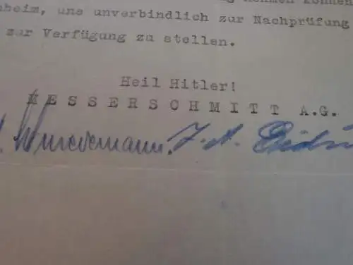 Messerschmitt AG in Augsburg - 21.5.1941 -Brief mit Anwortschreiben , Erfindung , Franz Höbel in Reutte i. Tirol !!