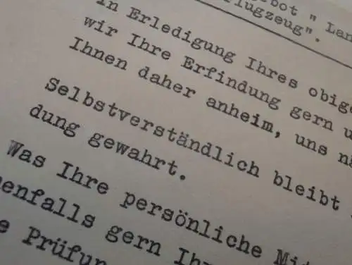 Junkers Flugzeug- und Motorenwerke AG , 31.5.1941 ,Brief zur Erfindung , Patent ,Franz Höbel in Reutte i. Tirol , Dessau