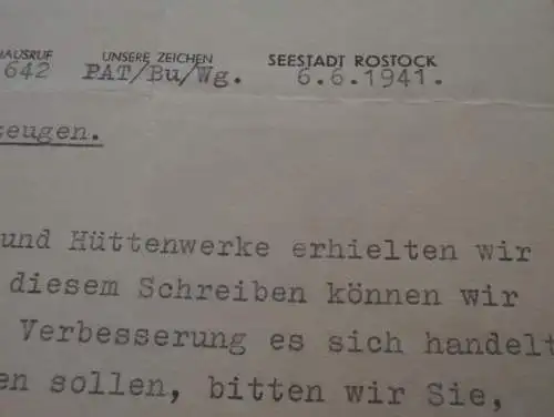 Patentabteilung Ernst Heinkel Flugzeugwerke Rostock - 6.6.1941 -Brief mit Anwortschreiben Franz Höbel in Reutte i. Tirol