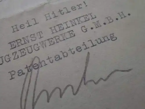 Patentabteilung Ernst Heinkel Flugzeugwerke Rostock - 6.6.1941 -Brief mit Anwortschreiben Franz Höbel in Reutte i. Tirol