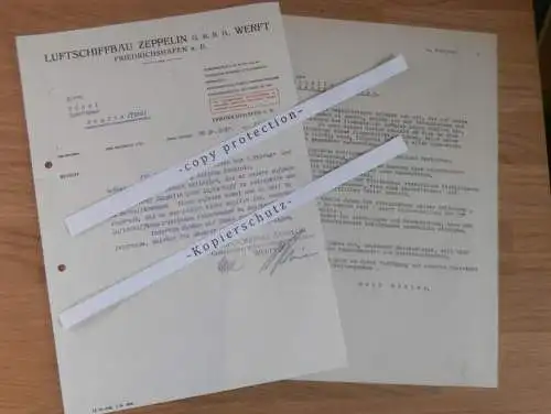 Luftschiffbau Zeppelin - Werft Friedrichshafen a.B. - 1938 - Brief mit Anwortschreiben Franz Höbel in Reutte i. Tirol !!