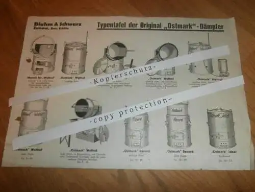 Bluhm & Schwarz in Zanow / Sianów i. Pommern , Ostmark Dämpfer , alte Werbung / Reklame , Köslin / Koszalin , 295x210mm