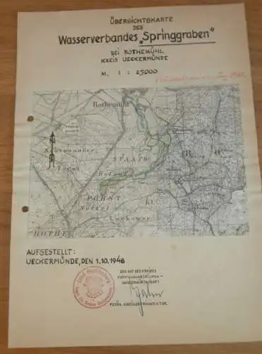 alter Plan - Rothemühl i. Mecklenburg , 1948 , mit Stempel , Ueckemünde , Wald , Forst , Landwirtschaft , Agrar !!!