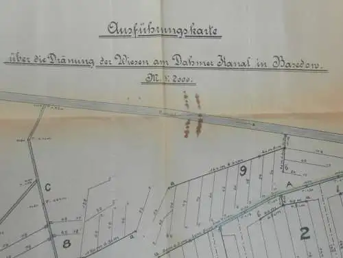 Basedow i. Mecklenburg , ca. 1920 , alte Karte , Wiesen am Dahmer Kanal , ca. 485x400mm !!