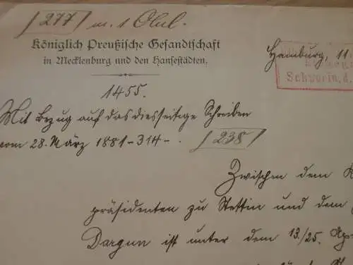 Königlich Preußische Gesandtschaft in Mecklenburg , 1905 , Graf von Bassewitz , Dargun , Urkunde , Schwerin  !!