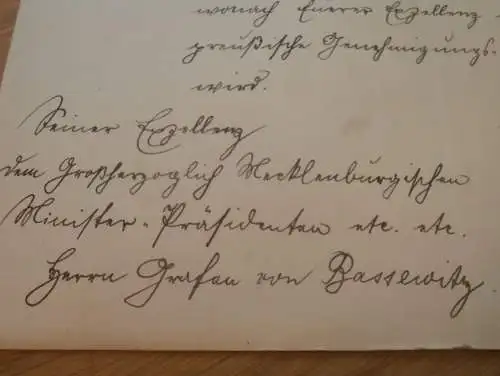 Königlich Preußische Gesandtschaft in Mecklenburg , 1905 , Graf von Bassewitz , Dargun , Urkunde , Schwerin  !!