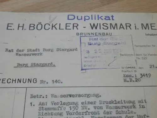 Brunnenbau E.H. Böckler in Wismar , 1954 , Wasserwerk Burg Stargard i. Mecklenburg !!!