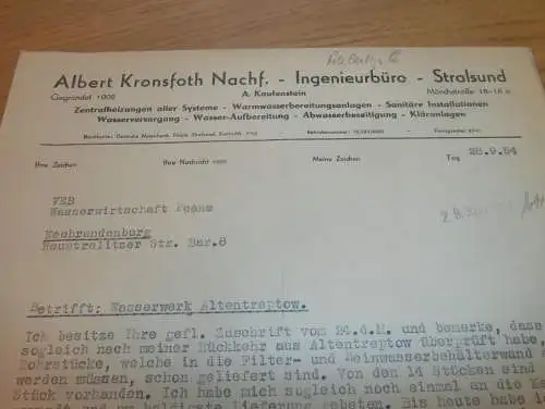 Albert Kronsfoth in Stralsund , 1954 , Wasserwerk Altentreptow , Rat der Stadt , Mecklenburg !!!