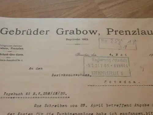 Gebrüder Grabow in Prenzlau , 1921 , Turbinen , Wasserversorgung !!!