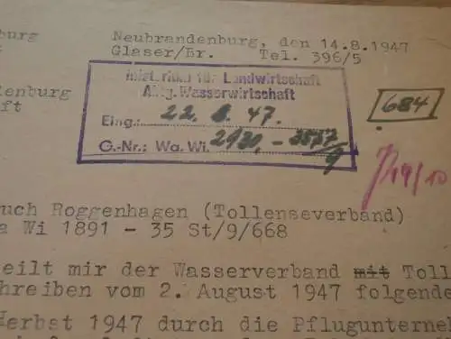 Neubrandenburg , 1947 , Ernst Herz in Oertzenhof , Brennstoff , Landwirtschaft , Agrar !!
