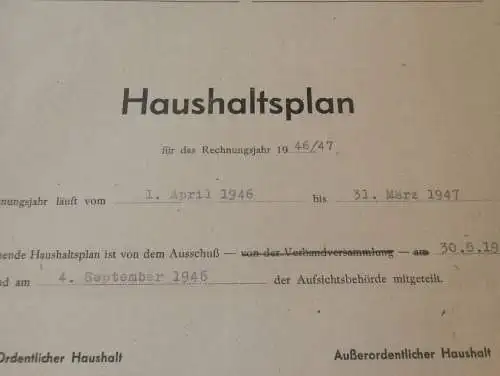 Neubrandenburg i. Mecklenburg , 1946 , Wasserverband Tollense , Haushaltsplan 1946/47 !!