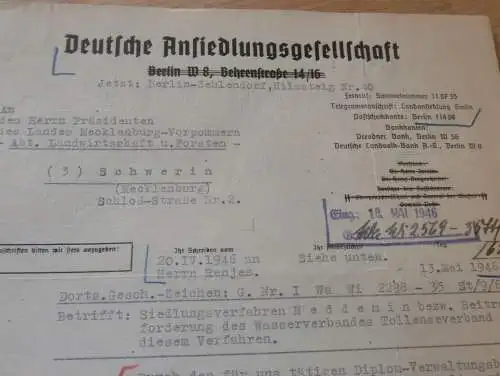 Deutsche Ansiedlungsgesellschaft , 1946 , Neddemin i. Mecklenburg , Dokument , Neubrandenburg , Rote Armee , Siedlung !!