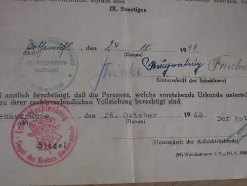 Schuldurkunde - Rothemühl i. Mecklenburg , 1949 , Ueckermünde , Investitionsbank !!!