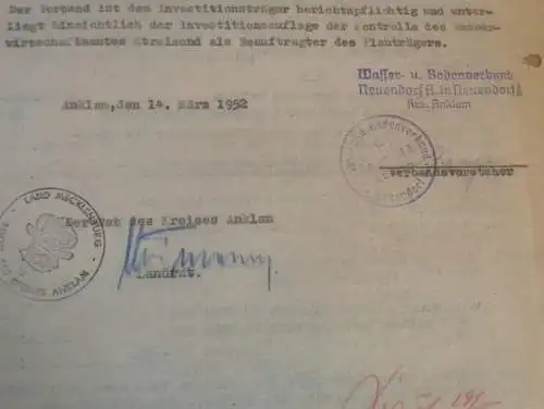 alter Vertrag - Neuendorf b. Anklam i. Mecklenburg , 1951, DDR , Landwirtschaft , Agrar  !!!