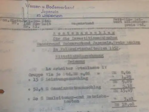 Japenzin b. Anklam i. Mecklenburg , 1951, alte Akte , Wasser- und Bodenverband , Landwirtstschaft , Agrar !!!