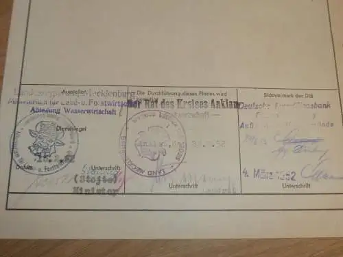 Volkswirtschaftsplan - Anklam / Ueckermünde i. Mecklenburg , 1952 , Minister Stojte , Dränung Nord , DDR !!!