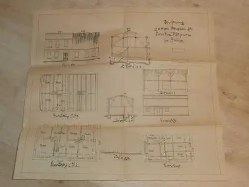 Fritz Ahlgrimm in Gielow i. Mecklenburg , ca.1910 , Plan für Haus , Hausbau , Architektur , Stavenhagen , ca. 46x46 cm !