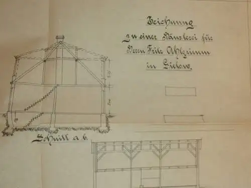 Fritz Ahlgrimm in Gielow i. Mecklenburg , ca.1910 , Plan für Haus , Hausbau , Architektur , Stavenhagen , ca. 46x46 cm !