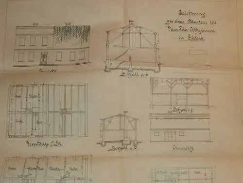 Fritz Ahlgrimm in Gielow i. Mecklenburg , ca.1910 , Plan für Haus , Hausbau , Architektur , Stavenhagen , ca. 46x46 cm !