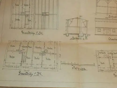 Fritz Ahlgrimm in Gielow i. Mecklenburg , ca.1910 , Plan für Haus , Hausbau , Architektur , Stavenhagen , ca. 46x46 cm !