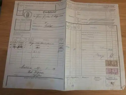 Fritz Ahlgrimm in Gielow i. Mecklenburg , 1909 , alter Frachtbrief , Meckl. F.F. Eisenbahn , Malchin , Stempel Marken !