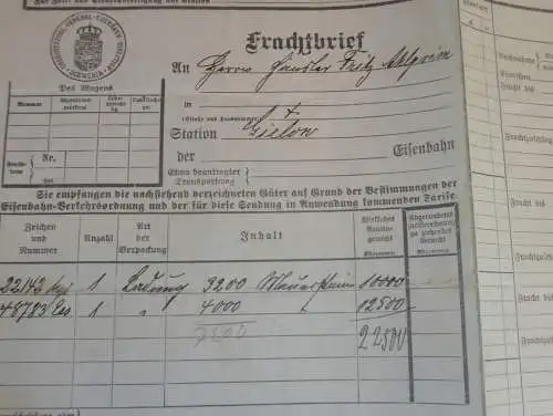 Fritz Ahlgrimm in Gielow i. Mecklenburg , 1909 , alter Frachtbrief , Meckl. F.F. Eisenbahn , Malchin , Stempel Marken !