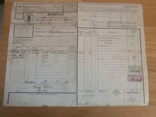 Fritz Ahlgrimm in Gielow i. Mecklenburg , 1909 , alter Frachtbrief , Meckl. F.F. Eisenbahn , Malchin , Stempel Marken !