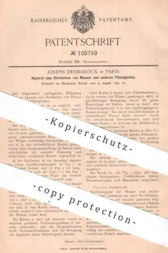 original Patent - Joseph Desmaroux , Paris , Frankreich | 1897 | Sterilisieren von Wasser u. Flüssigkeiten | Water