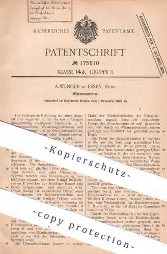 original Patent - A. Wenger , Essen / Ruhr | 1905 | Wärmesammler | Dampfmaschine , Dampfturbine Turbine , Fördermaschine