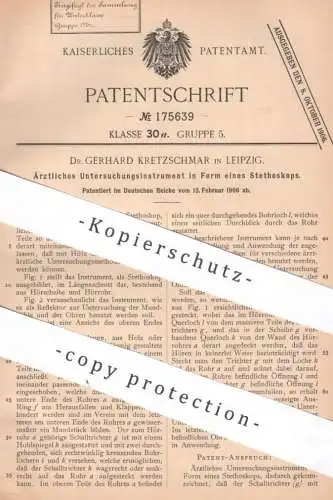 original Patent - Dr. Gerhard Kretzschmar , Leipzig | 1906 | Arzt - Untersuchungsinstrument | Stethoskop | Medizin !!!