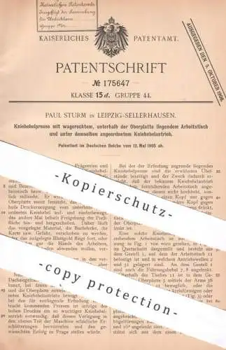 original Patent - Paul Sturm , Leipzig / Sellerhausen | 1905 | Kniehebelpresse | Hebelpresse , Presse , Pressen !