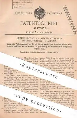 original Patent - Reinhard Thoss | Paul Röhrich , Hamburg Altona Ottensen | 1905 | Zeug- o Wäschemangel | Mangel , Walze